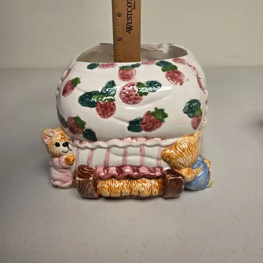 Mama Bear Cubs Strawberry Dress Ceramic  Cookie Jar 10.5